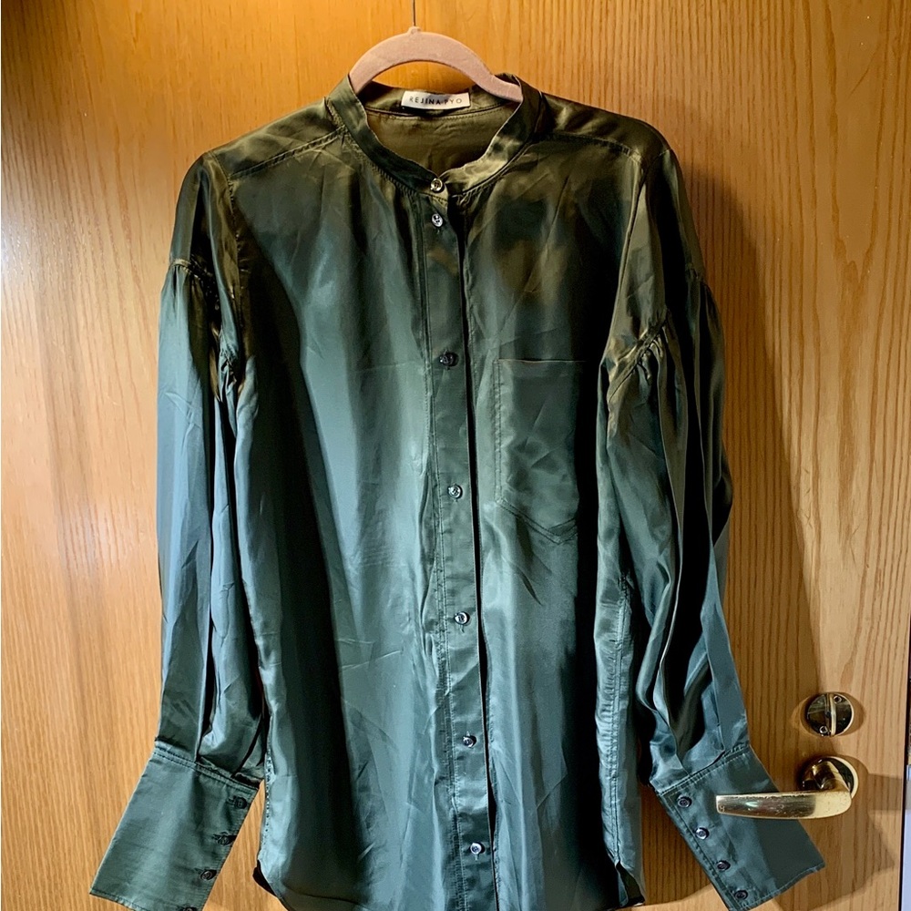 Rejina Pyo Olive Cupro Satin Blouse- Size M